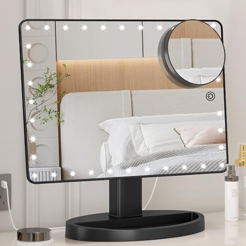 FUNTOUCH Large Lighted Makeup Mirror with Lights (Black) - color: Black D
