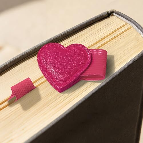2Pcs Magnetic Leather Bookmarks with Pen Holder Gift Box, Heart-Shaped Magnetic Book Marks for Book Lover Readers Cute Leather Bookmark for Women Girls (Rose Red) - color: Rose Red
