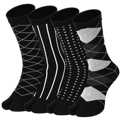 4 Pairs Tabi Socks for Men Split Toe Flip-flop Cotton Crew Socks - color: Black