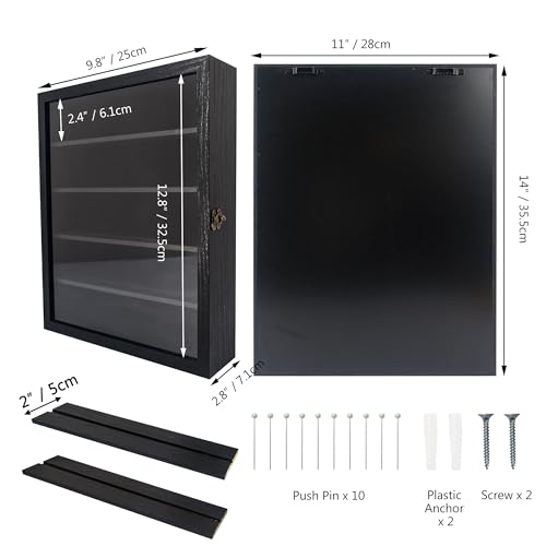 FramePro 11x14 Display Case with Adjustable Shelves Black, 4-Tier Memory Shadow Box for Wall, Deep Wooden Keepsake Display Shelf with Locking Door for Memorabilia, Photos, Medals, Wedding, Home Decor - color: Black, size: 11x14