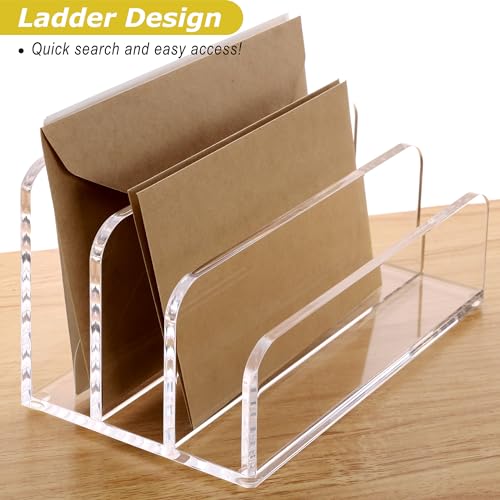 SANRUI Clear Acrylic Mail File Organizer Sorters for Desk, 3 slot Laddered - size: 3-Compartment ladder