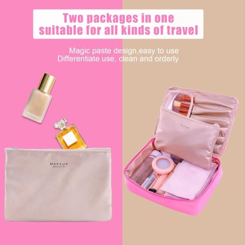 Queboom Travel Makeup Bag Cosmetic Bag Toiletry Bag for Women & Men, Blush - color: Light pink-1pcs
