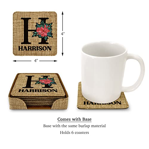 Smile Art Design Family Monogram CUSTOM COASTER Set of 6 with base Square Burlap Material Family Name Personalized Prints Personalized Gifts House warming Wedding Gift Living Room Rustic Decor Style6 - color: Style 06, size: Set of 6 - Square Coaster