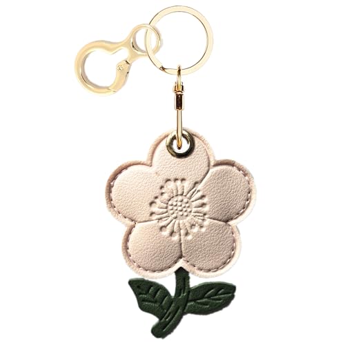 BORKUANA PU Leather Keychain Holder Protective Case Compatible with AirTag - color: Flower 2