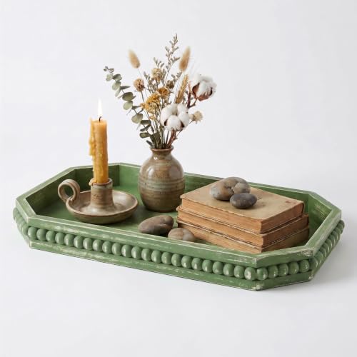 Hrastany Sage Green Wood Decorative Tray, Coffee Table Tray for Ottoman - color: Burnt-z8, size: 15.7" x 10.2" x 1.6"