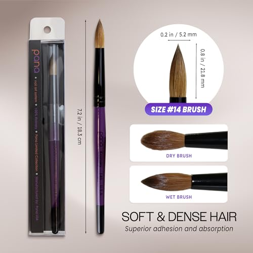 PANA Pure Kolinsky Hair Acrylic Nail Brush - Round Shape Black Ferrule with Purple Wood Handle (Size 14) - for Acrylic Nail Application, Nail Extension, Manicure Pedicure Salon Beginner & Professional - color: Purple, size: Size 14