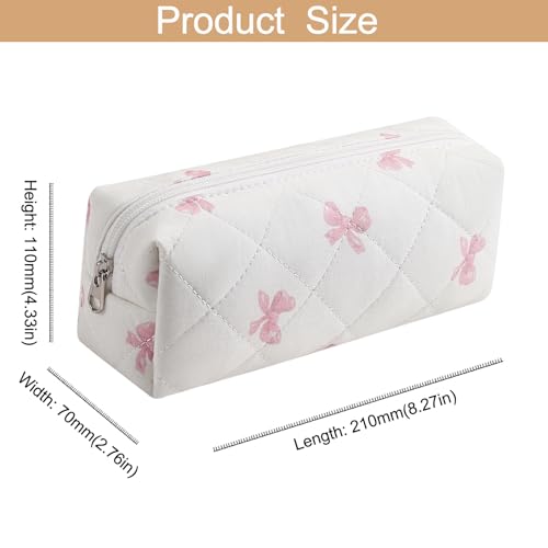 Cute Floral Cotton Makeup Brush Cosmetic Bag for Women, Travel Quilted Zipper Make Up Bag, Flowers Toiletry Organizer Case Kawaii Makeup Cosmetic Travel Cloth Pouch (Pink Bow Tie) - color: 07 Pink Bow Tie