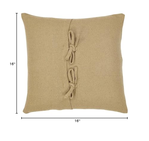 Stratton Primitive 16"x16" Star Pillow Tan Appliqued Cotton Burlap Square Bedroom Decor