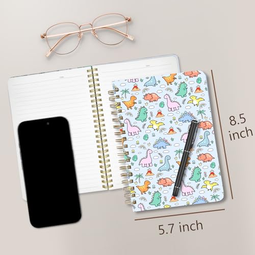 Cute Spiral Notebook Journal A5 6x9 Note Book with Pocket, Dinosaur - color: Blue Dinosaur