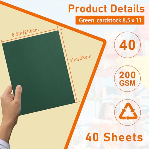 Guakicae 40 Sheets Dark Green Cardstock 8.5 x 11 Craft Paper 75lb - color: Green, size: 40 Sheets