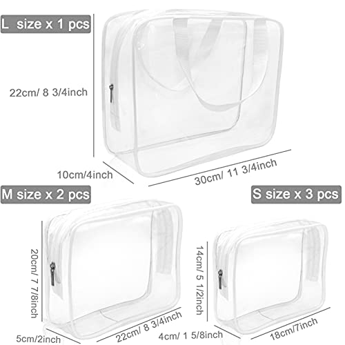 APREUTY 6 Packs Clear Makeup Bags, TSA Approved Toiletry Bags Set, White - color: White-6PCS (Large+Medium+Small)