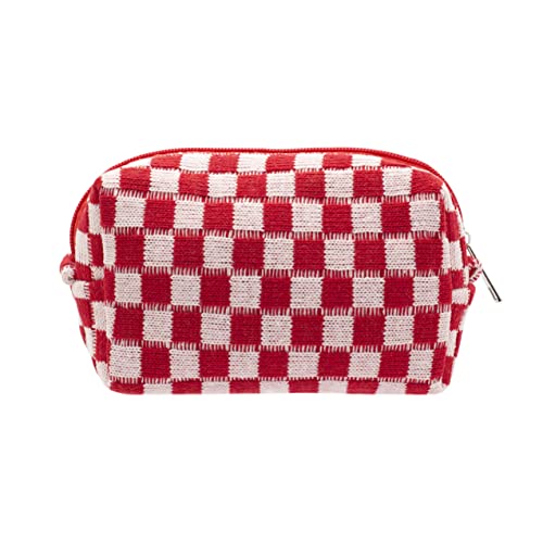 PAZIMIIK Checkered Makeup Bag for Purse, Small Travel Cosmetic Pouch,Red - color: Red