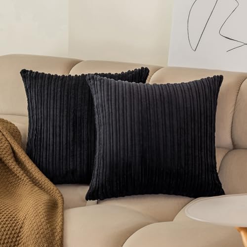 Kevin Textile Striped Corduroy 16”x16” Pillow Covers 2 Pack, Black - color: Black, size: 16" x 16" (Pack of 2)