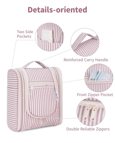 Narwey Hanging Travel Toiletry Bag for Women, Makeup Cosmetic Bag - color: CA-Dusty Rose Stripe, size: Medium