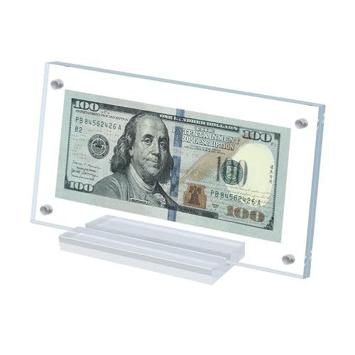 Dollar Bill Frame Display Acrylic Dollar Bill Holder for Collectors Currency Frame Display Case Double-Sided Transparent Ticket Banknotes Stamp Photo Protector (Transparent-1) - color: Transparent-1
