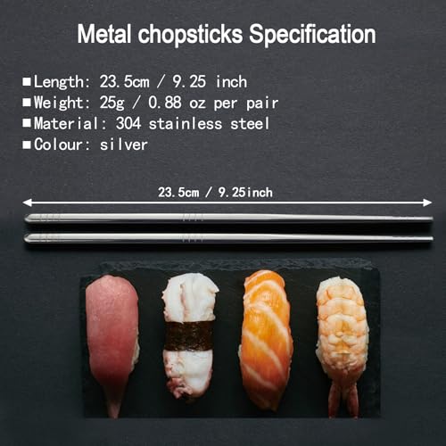 IQCWOOD 304 Stainless Steel Chopsticks, 5 Pairs, Silver - color: Silver Classic