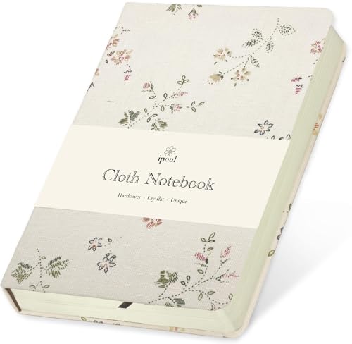 Floral Linen Notebook, Similar Embroidered, Small, 5x7, B6, Hardcover, Lay Flat, Lined & Unlined Sketchbook, Journal for Women,White - color: B6-Floral White