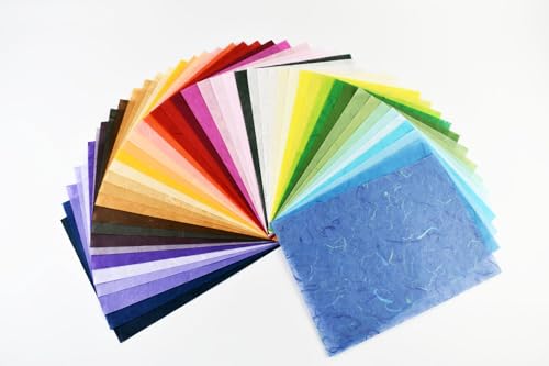 A5 Size 40 Mulberry Paper Japanese Handmade Assortment – Multicolor Origami & Craft Pack – Quality Fiber Sheets for Origami, Paper Art, Crafts & DIY Projects (A5 Size / 5.83 × 8.27 in) - color: A5 Size