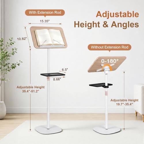 2-in-1 Floor & Desktop Music Book Stand, Adjustable Height 19.7-51.2 in - color: White