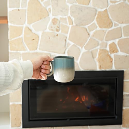 Bosmarlin Ceramic Coffee Mug Set of 4, 14 Oz, Coffee Cups with Big Handle, Microwave Safe, Unique Reactive Glaze (Teal) - color: Teal