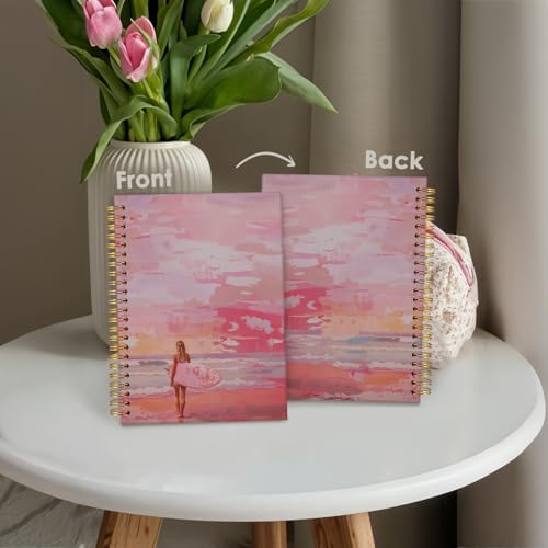 Wheatwin Pink Beachy Aesthetic Spiral Notebook Journal, Preppy Trendy Cute Notebook for Women, Preppy Notebooks for School 5.5x8.3 - color: Pink Surf