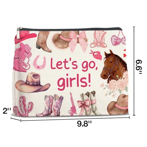 LyoGao Western Cowgirl Pink Makeup Bag, Nashville Cosmetic Bag for Country Girl Friend Daughter Sister, Let's Go Girls - color: girls