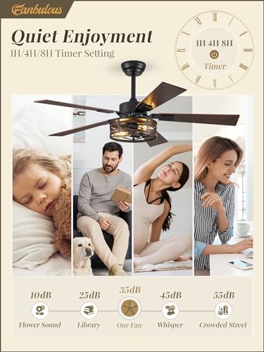 Fanbulous 48" Farmhouse Ceiling Fan with Light & Remote, 2-Light Caged - color: Black and Walnut, size: 48 Inch
