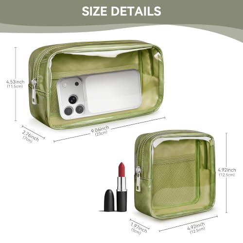 WLLWOO 2pcs Clear Makeup Bag Mini Cosmetic Pouch Travel Toiletry Organizer - color: 2pcs-Grass Green