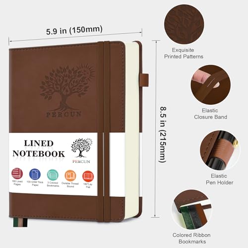 Lined Notebook 5.9"x8.5", Hardcover Leather Journal for Women Men,160 Pages - color: Brown, size: Lined Page