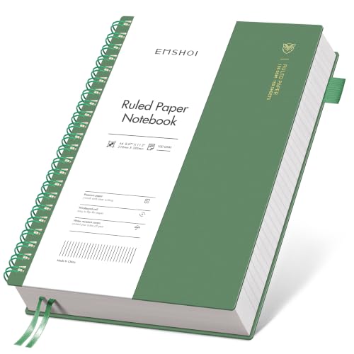EMSHOI Lined Spiral Journal Notebook, 300 Pages, A4 Size (8.2'' x 11.2'') - color: Dark Green, size: A4-Perforated