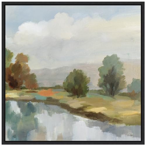 Amanti Art Framed Canvas Wall Art 30x30 River and Clouds III by Silvia Vassileva, Framed Wall Art Canvas, Landscapes Artwork, Modern Decor, Large Poster Painting for Living Room, Bedroom, Bathroom, - color: Sylvie Black, size: 30"L x 30"W