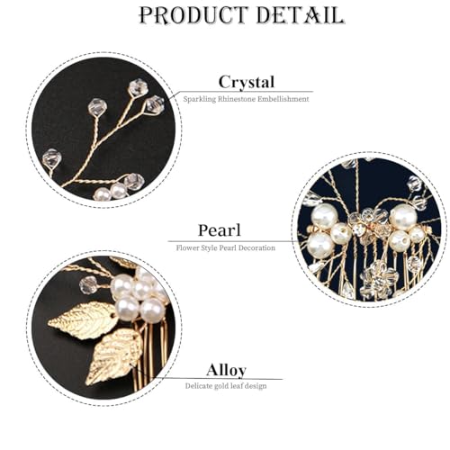 10 Pieces Gold Leaf Bridal Hair Pins, Wedding Headpiece Hair Jewelry with Pearl Rhinestone Wedding Hair Accessories for Bride Bridesmaids Flower Girls(Elegant Pearl)