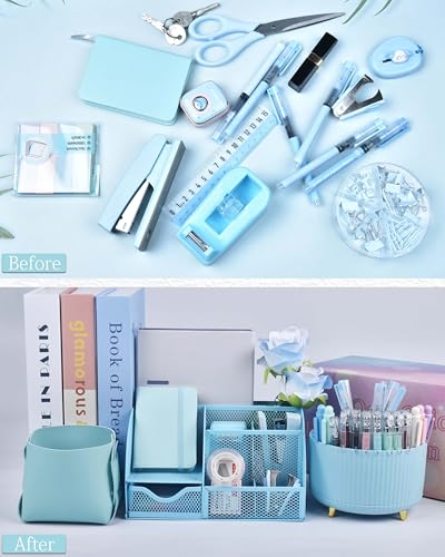 LXEVIHK Blue Desk Accessories 21-Piece Office Supplies Gift Set - color: blue