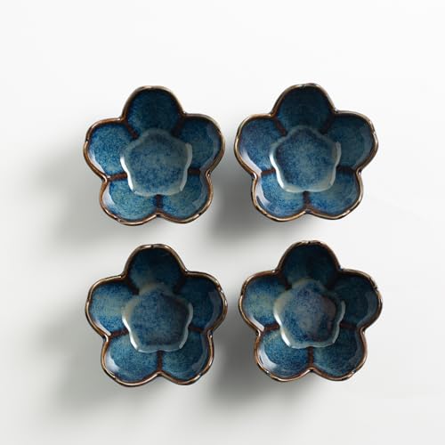 Floral Ceramic Jewelry Tray, 3.5" Ring Holder Trinket Bowl - color: blue