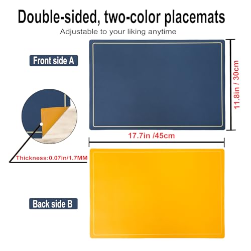 Faux Leather Placemats Set of 4, 11.8"x17.7", Blue & Yellow - color: Blue & Yellow, size: Set of 4