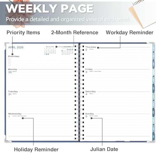 GuassLee Large 2026 Planner, Weekly and Monthly Planner from January 2026-December 2026, 8.5"x 11" Calendar Agenda Book with Back Pocket, Stickers for Home Office School Supply, Navy Blue - color: White Black