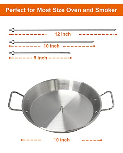 BBQ Vertical Skewer Pan Gyro Spit Stand for oven, Al Pastor Shawarma Skewer for Grill, El Pastor Hack for Tacos Al Pastor Chicken, Brazilian, Stainless Steel, with 8",10" and 12" stick - size: With 10.5 " Base Pan& 3 Skewers