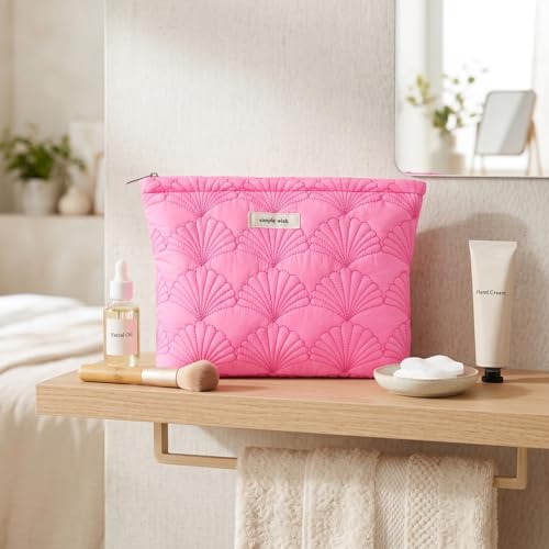 RSRSLEII Quilted Cotton Seashell Makeup bag, Travel Toiletry Bag, Hot Pink - color: 10 Hot Pink