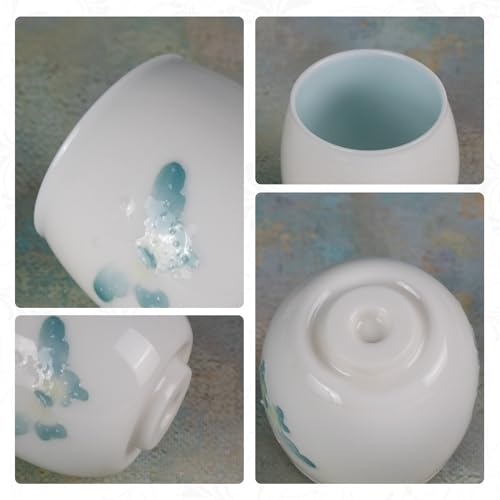 KAMMAK Tea Cup, 2.3oz Small Tea Cups Set of 2, White Porcelain Tea Cups, Ceramic Teacups for Home, Party, Office, Chinese Kungfu Tea Set for Hot/Cold Drink (Blue Butterflies) - style: 712N Blue Butterfly