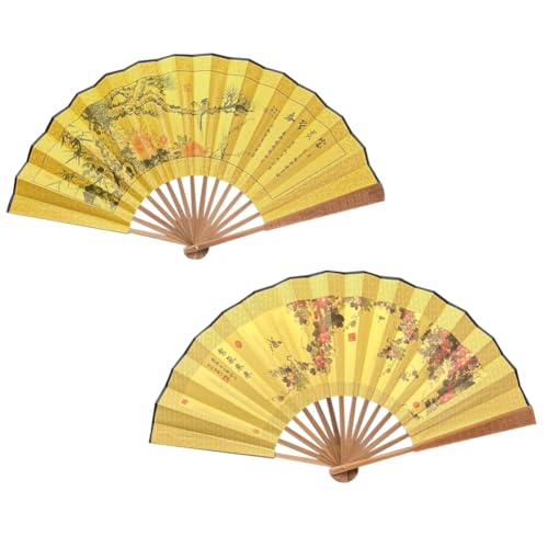 Fox Baby Folding Hand Fan,13 inch Bamboo Fabric Large Hand Fans with Chinese Traditional Painting for Decorations,Performance (Grape & Pine) - color: Grape & Pine