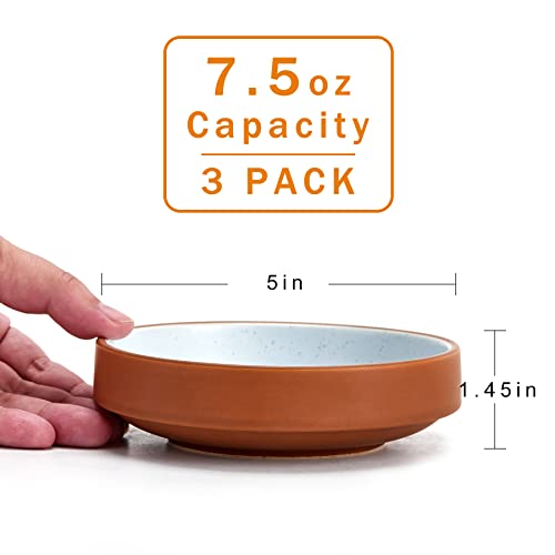 Cottagecore Howise Ceramic Cat Bowl Set, 3 Bowls, 5 inch, Terracotta+Blue, Safe, Stackable, Easy Clean - color: Terracotta+Light Blue