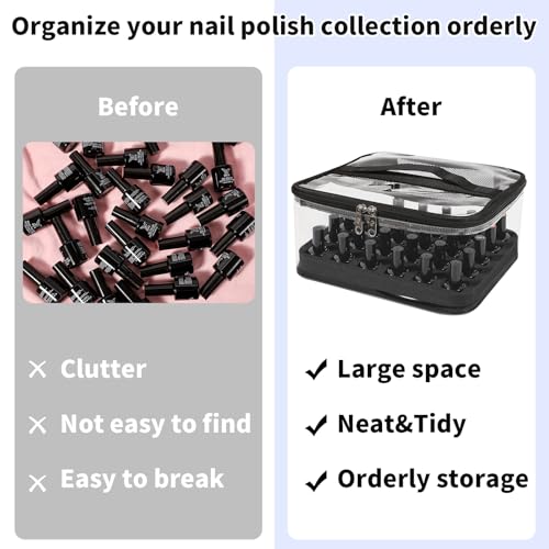 Beloving Nail Polish Organizer Bag Holds 30 Bottles (15ml/0.5 fl.oz) Portable Supplies Organizer Handbag for Manicure Tools, Portable Nail Supplies Kit Organizer Carrying Case (Black) - color: 2.Black