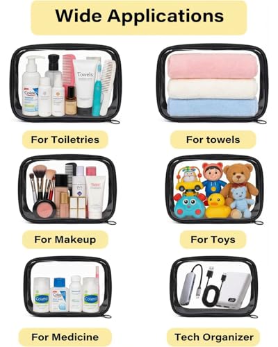 3Pack Clear Makeup Bags Set, Clear Travel Makeup Bag Waterproof Makeup Case Small Toiletry Bag with Zipper Portable Cosmetic Pouch Makeup Storage Bag Car Bag for Essentials - color: Black Set-2