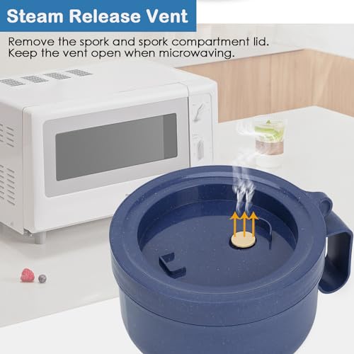 2 Pack Soup Bowl with Handles, Microwave Ramen Bowl with Lid for Soup and Instant Noodles,Oatmeal, Gumbo, Salad,BPA Free - color: Sapphire Blue，Sapphire Blue