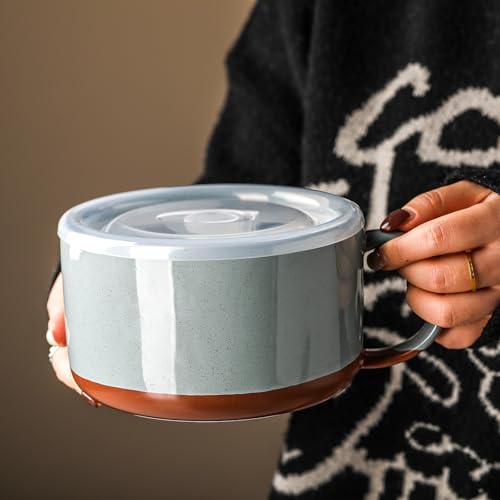 Jumbo Ceramic Soup Bowl with Lid, Microwave Safe - Blue - color: Blue, size: Set of 1