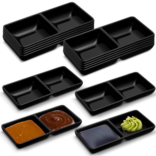 Gejoy 12 Pcs Dual Dipping Sauce Bowls Soy Sauce Dish Bowls, Black - color: Black