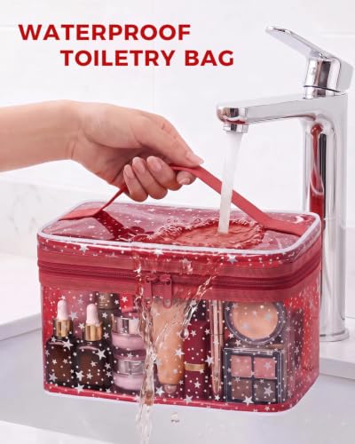 Star Clear Makeup Bag, Waterproof Travel Cosmetic Bag Toiletry bag,Red - color: Red