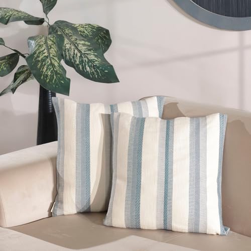 SOULMARK | 100% Turkish Cotton Decorative Pillow Covers | Aqua Blue & Set of 2 | 18x18 | Hidden Zipper & Machine Washable | Soft & Woven Textured Euro Sham Covers for Sofa, Couch, Bedroom, Livingroom - color: Aqua Blue, size: 18" x 18" (Pack of 2)