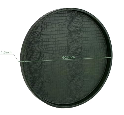 HofferRuffer Round Serving Tray 20'', Elegant Faux Leather Circle Ottoman Table Tray, Serve Tea Coffee Breakfast in Bedroom Living Room Kitchen(Green, 20") - color: Green, size: 20"