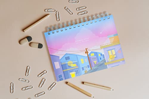 Aesthetic Spiral Sketchbook, Hardcover Unlined Drawing Notebook, Night